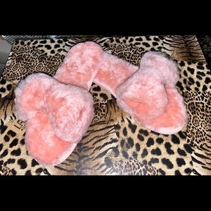 Bow design slip on fluffy slippers